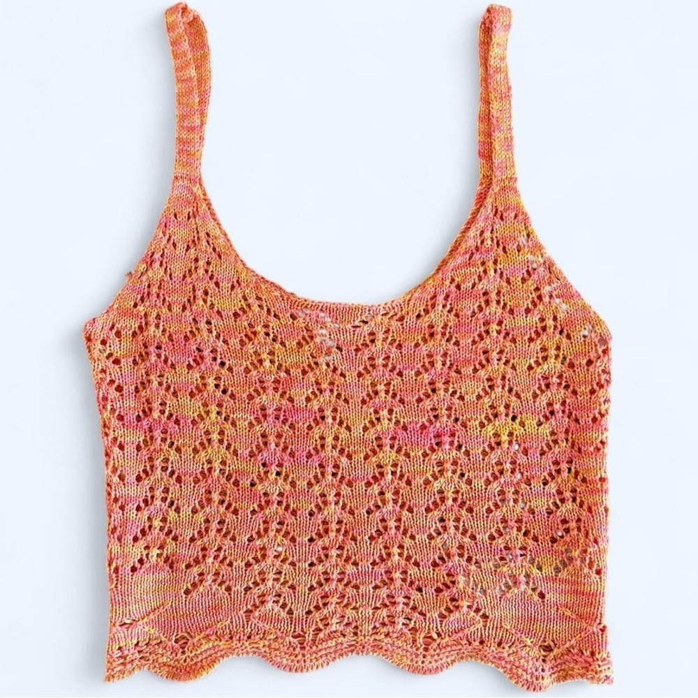 Orange Crochet Knit Tank Top Size M Summer Beachy Coastal Boho Granola
